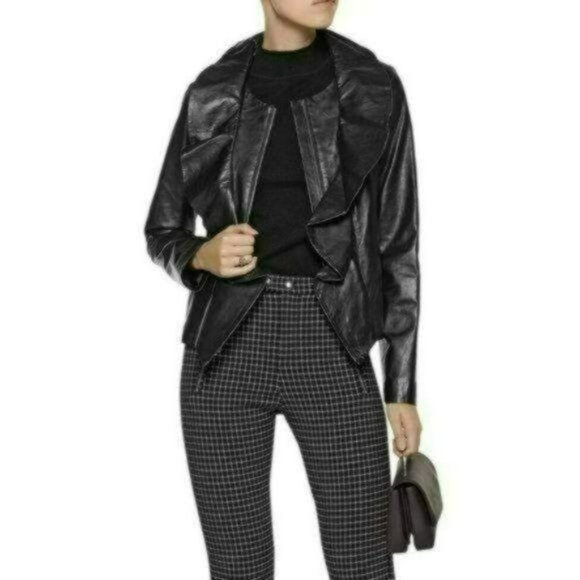 Milly Women's Small Champagne Pink Leather Waterfall Collar Full Zip Jacket - Picture 2 of 10